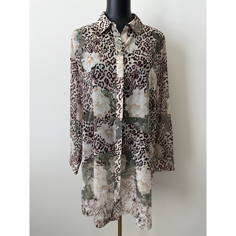 Chico's Poised Blooms Sheer Tunic Women's Size 2 (12/14) NWOT